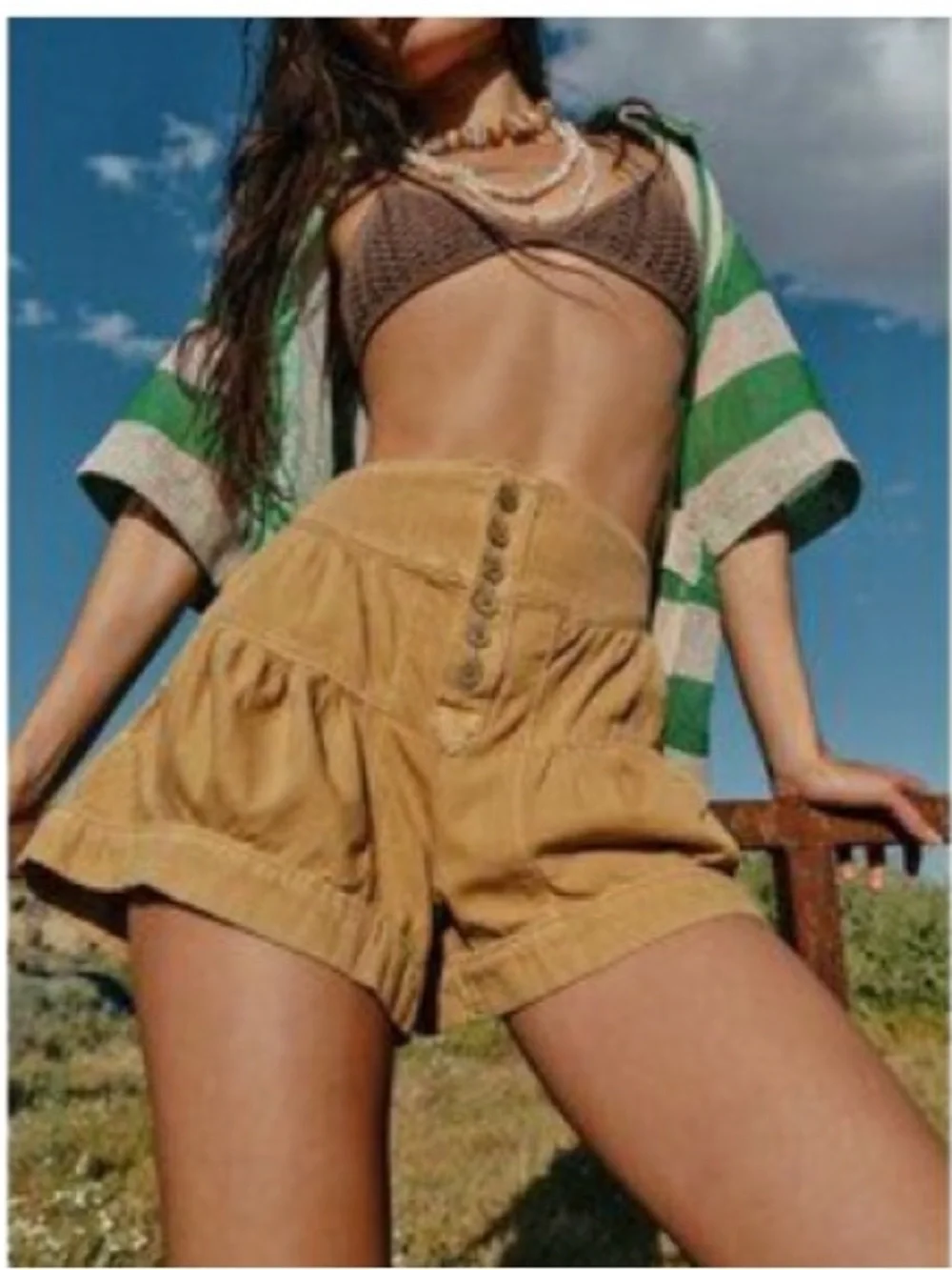 Free People Camel High-Waist Button Front Shorts - Picture 4 of 4